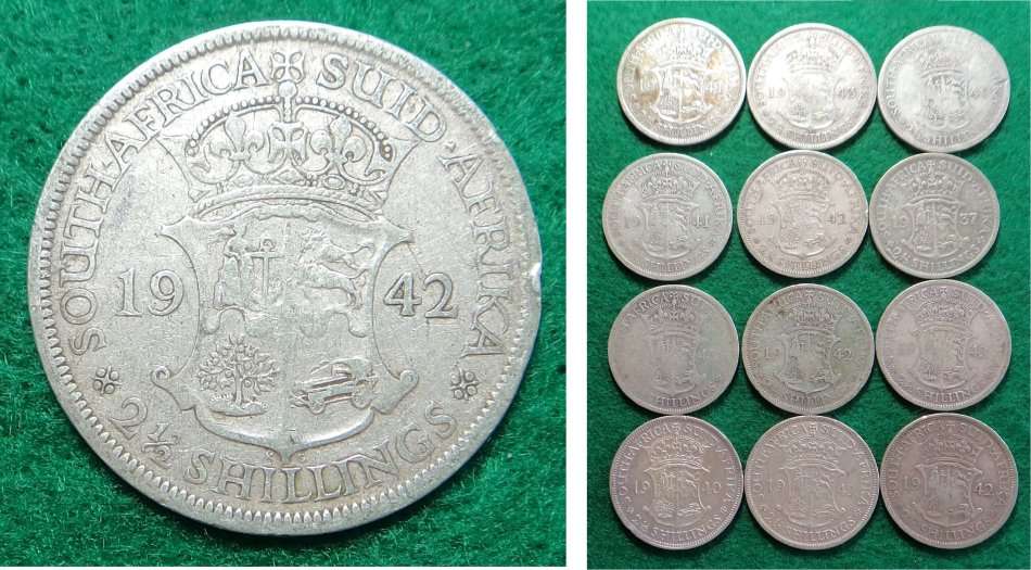 Union of SA: 12 Silver Half-Crowns (dated before 1944) Bid per coin to take all