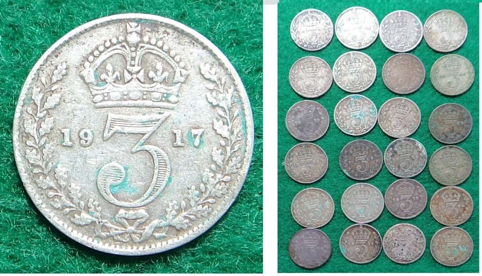 Great Britain: 24 Silver Threepences: Bid per coin to take all