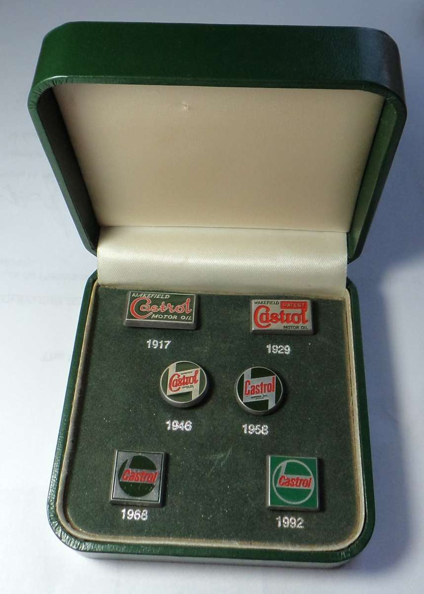 Display Box with Castrol Oil Badges since 1917
