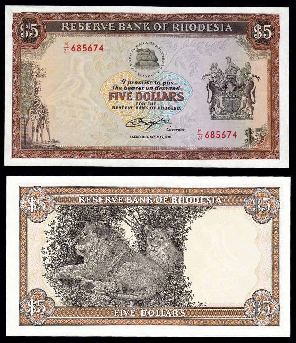 Rhodesia: Five Dollars, Salisbury, 15 May 1979