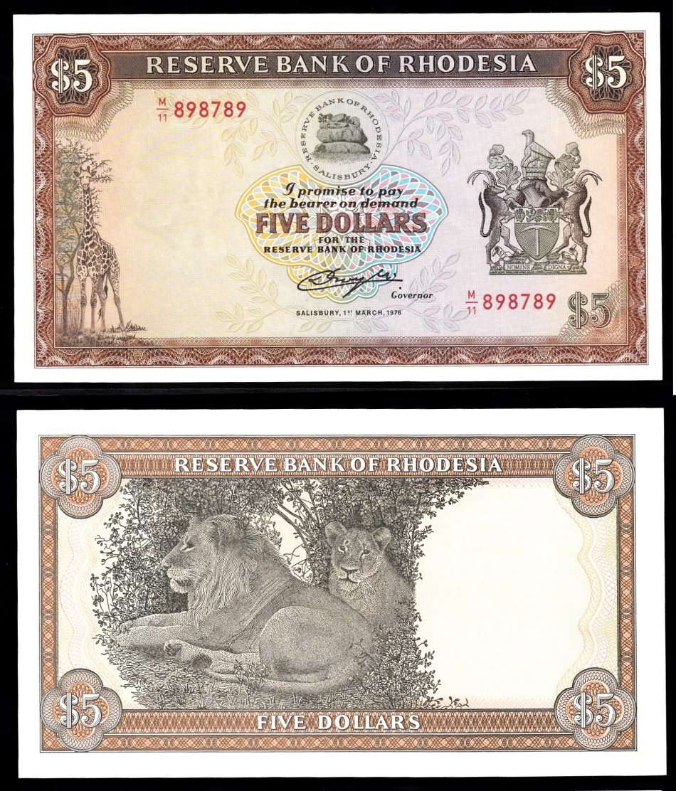 Rhodesia: Five Dollars, Salisbury, 1 March 1976