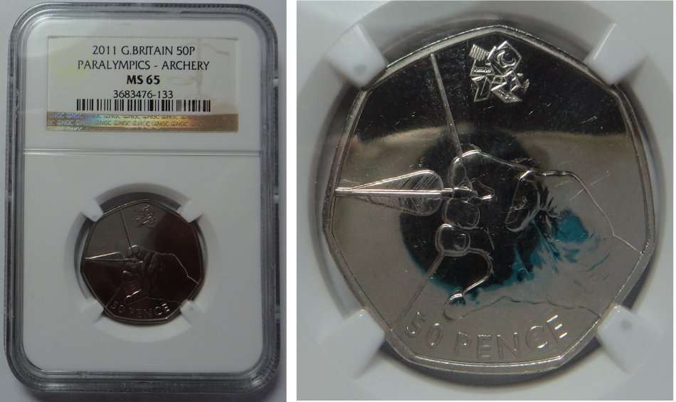 Great Britain: 50 Pence (Paralympics Archery 2011) NGC MS 65