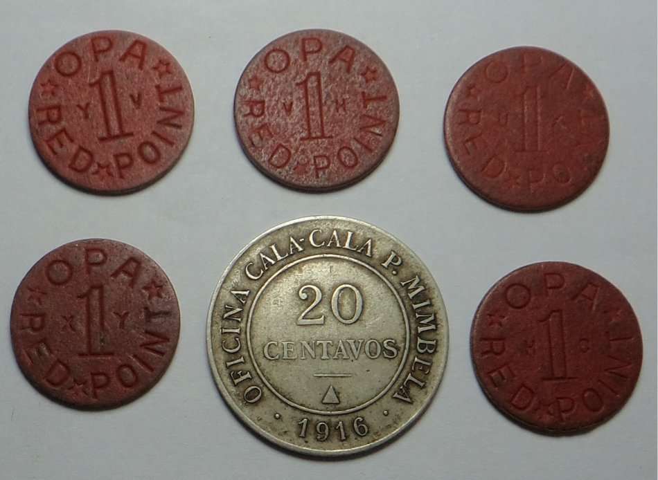 Chili: Scarce Token, Oficina Cala-Cala P. Mimbela, 20 Centavos 1916