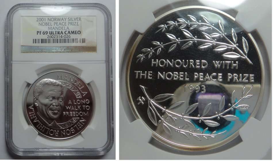 Norway: Silver (Mandela Peace Price) 2001: NGC PF 69 UC