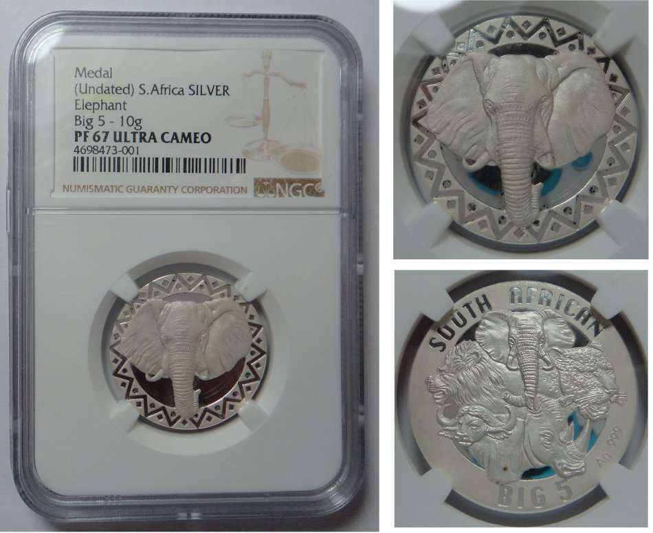 S. Africa Silver Elephant Big 5 (10g) NGC PF 67 UC