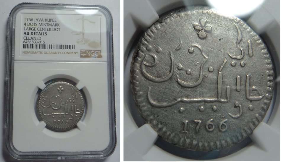 Netherlands East Indies (Java) Silver Rupee 1766: NGC AU Details