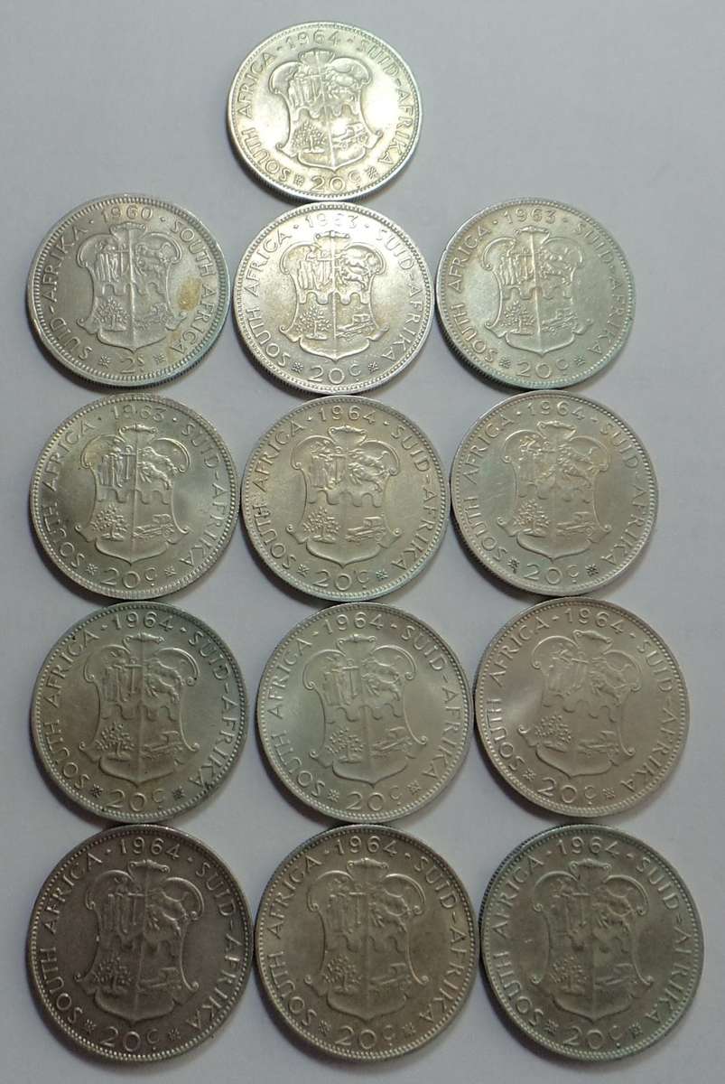 Union & RSA: 2-Shilling and Silver 20c Collection (One bid takes 13 coins)