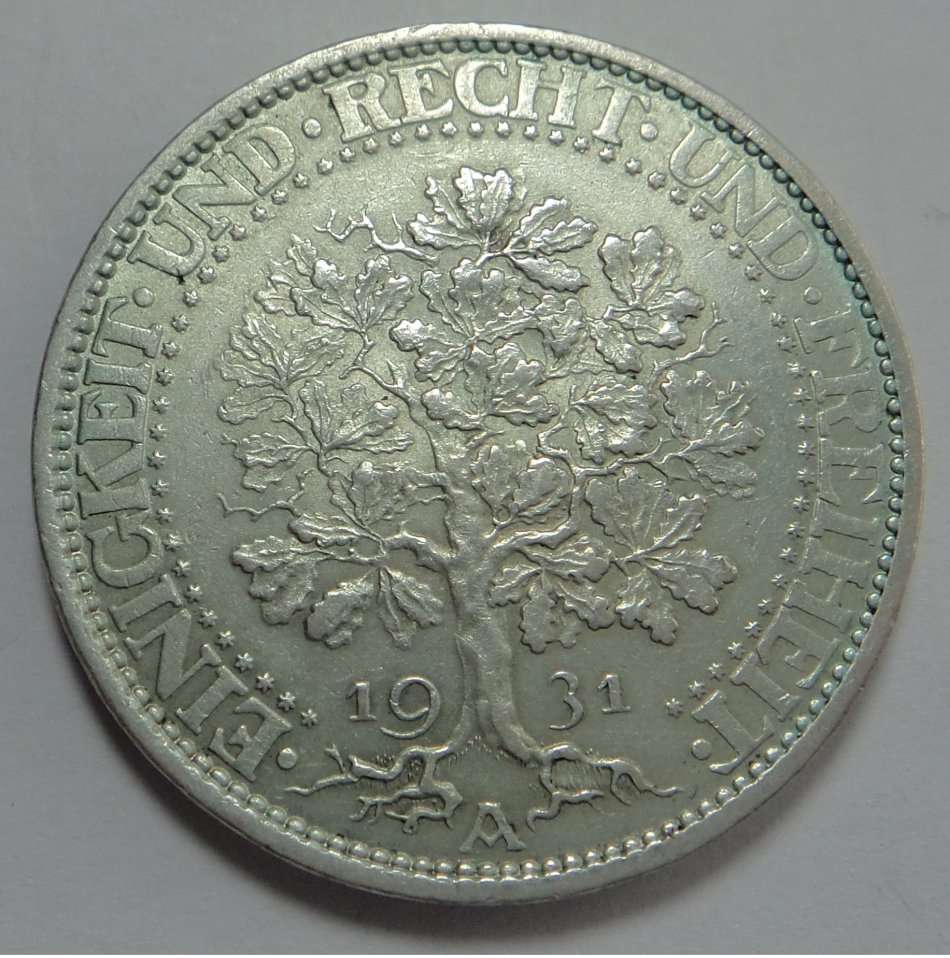 Germany, Weimar Republic, Silver 5-Mark of 1931 (A)