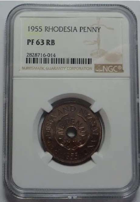 Rhodesia & Nyasaland: Penny of 1955: NGC graded PF 63 RB