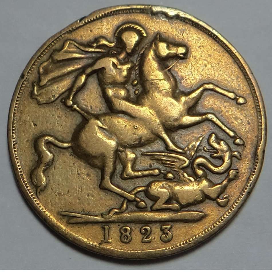 Great Britain: Georgian Double Sovereign Brass Token of 1823