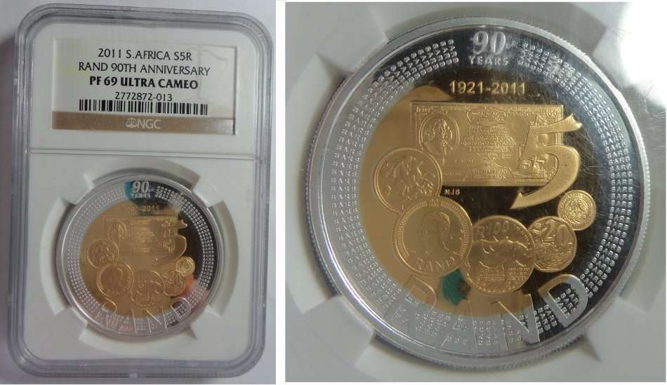 Rep. of SA: SILVER R5 of 2011 (Rand 90th): NGC PF 69 Ultra Cameo