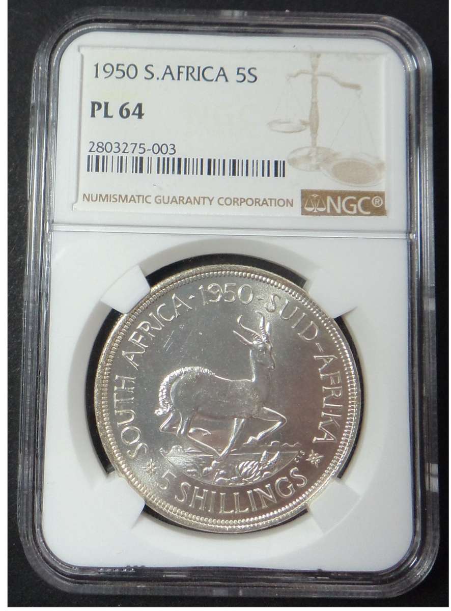 Union of SA: Crown (5/-) of 1950: NGC graded PL 64