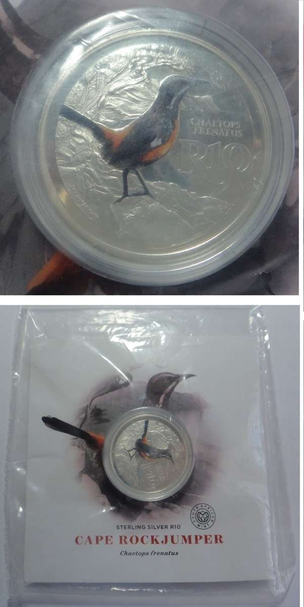 Rep. of S. Africa: Silver Proof 1 OZ R10 of 2016 (Cape Rockjumper)