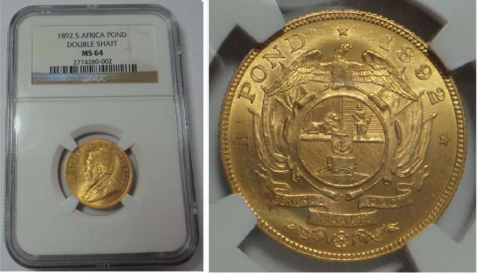 Paul Kruger ZAR: Gold Pond (Double Shaft) NGC graded MS 64