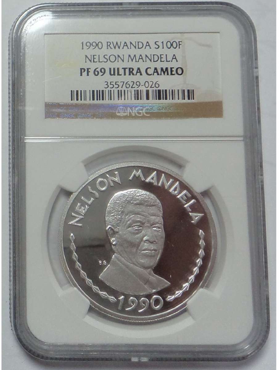 Rwanda: Silver 100 Francs 1990 (Mandela): NGC PF 69 UC