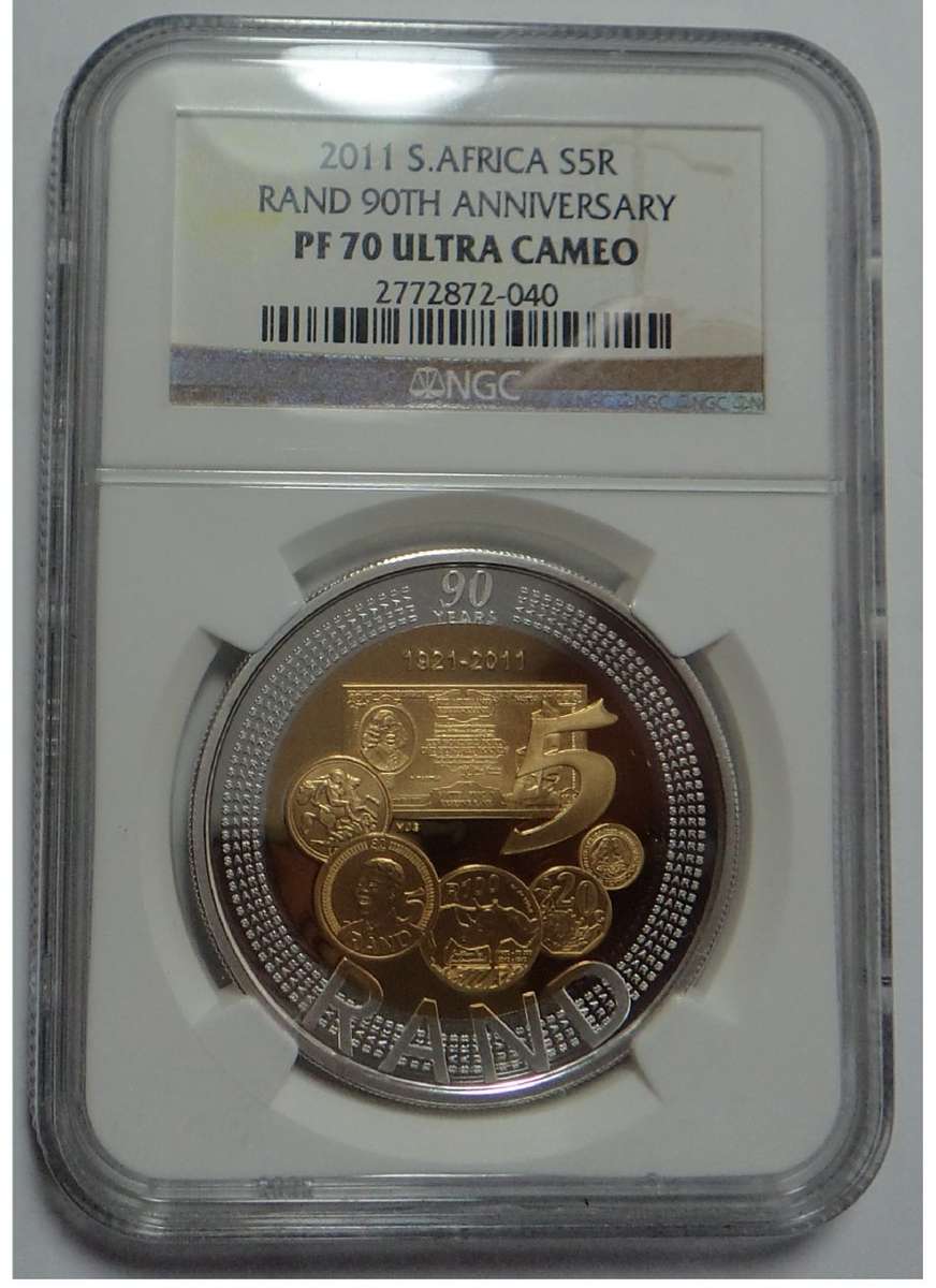 Rep. of SA: Silver R5 Crown 2011 (Rand 90th) NGC PF 70 UC