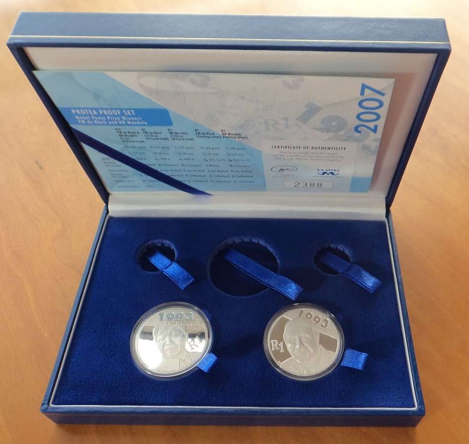 Republic of South Africa: Mandela & De Klerk Proof R1 Coins of 2007