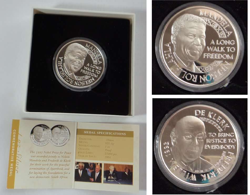 Norway: Mandela & De Klerk Silver 1 OZ Proof Medal (2 available)