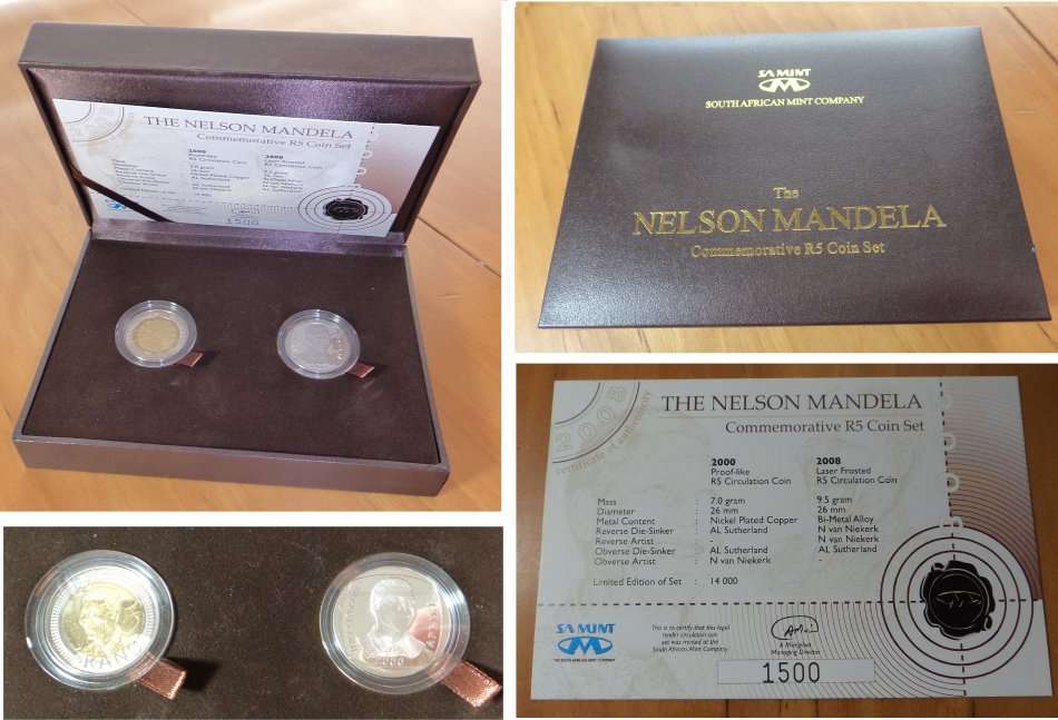 Mandela R5 Set: 2000 Proof-like & 2008 Laser-frosted (6 sets available)