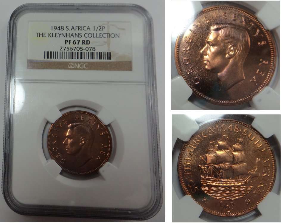 Union of SA: Half Penny of 1948: NGC PF 67 RD (Top Pop)