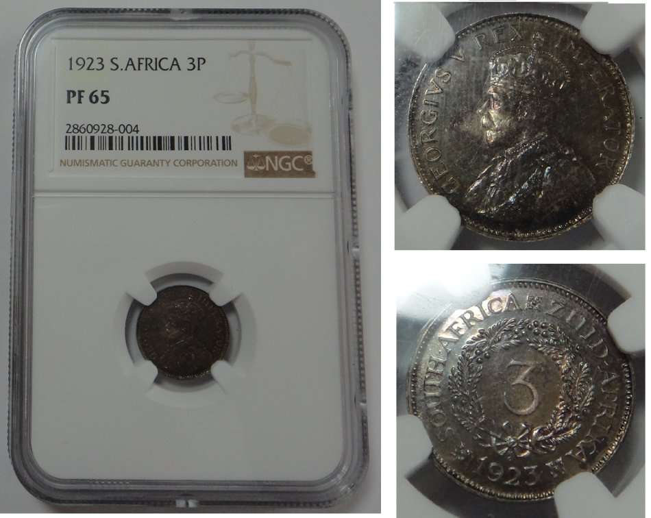 Union of SA: Three Pence (3d) of 1923: NGC PF 65