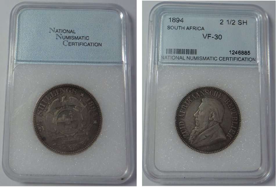 Paul Kruger ZAR: Half Crown (2/6-) 1894: NNC VF-30