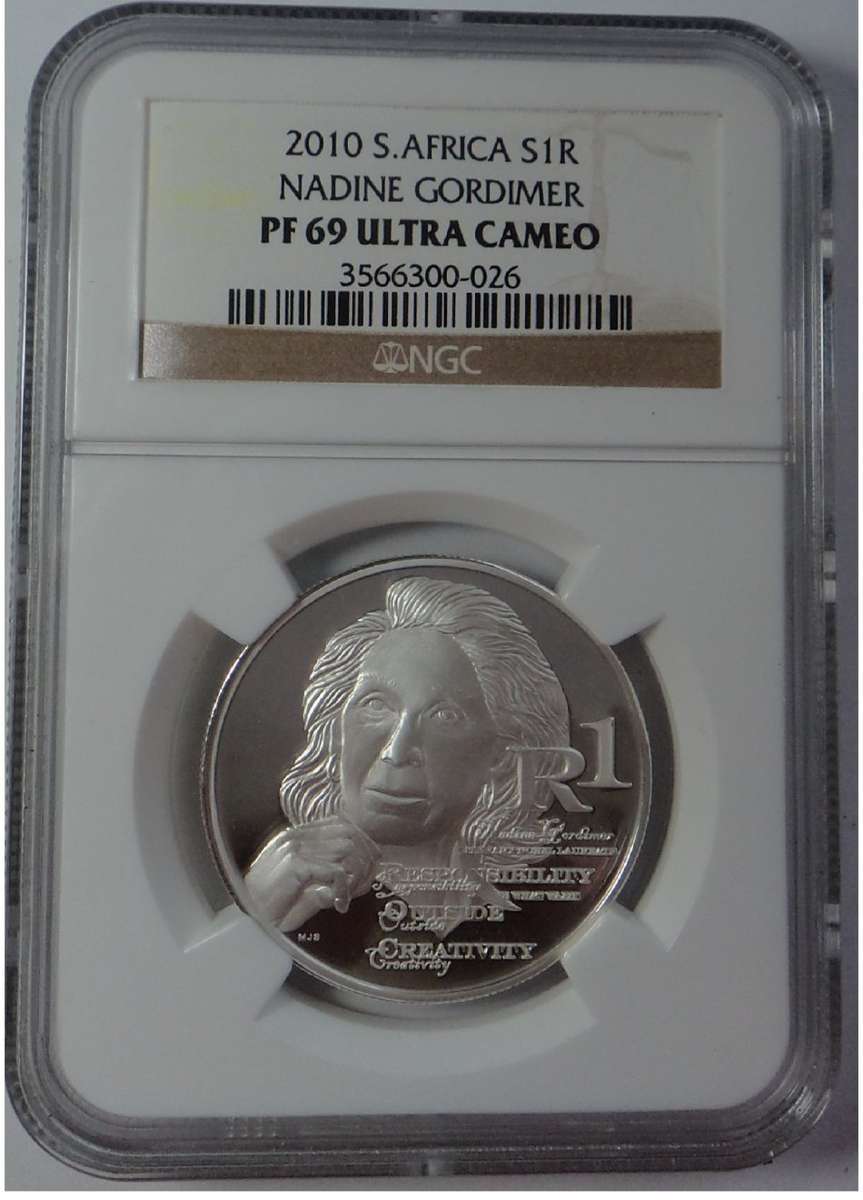 RSA Silver Proof R1 of 2010 (Gordimer) NGC PF 69 Ultra Cameo