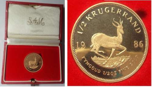 Republic of South Africa: GOLD 1/2 Oz Proof Krugerrand 1986
