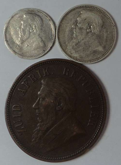 Paul Kruger ZAR: Penny (1898) Tickey (1896) & Sixpence (1897)