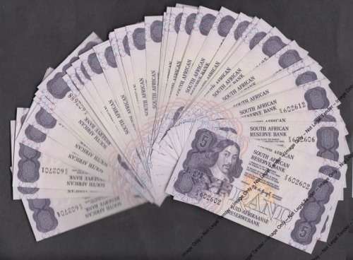 Republic of South Africa: TW de Jongh R5, X3 Replacement Note Sequential Run