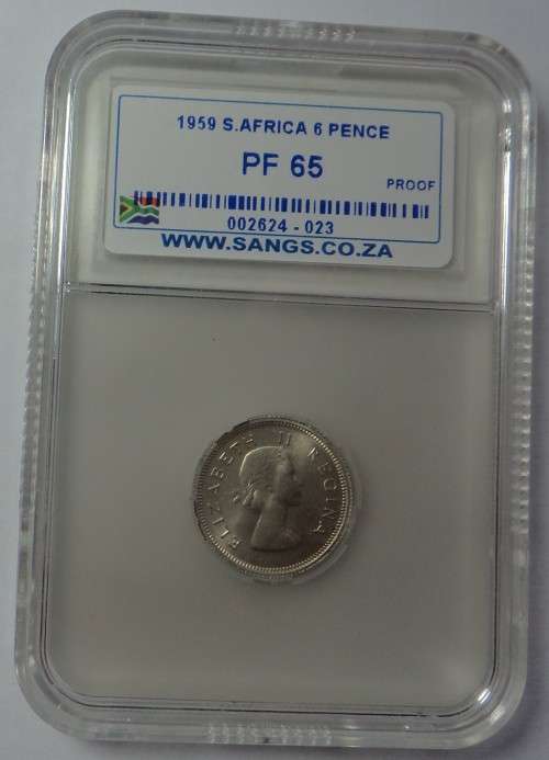 Union of South Africa: Sixpence (6d) of 1959: Sangs PF 65