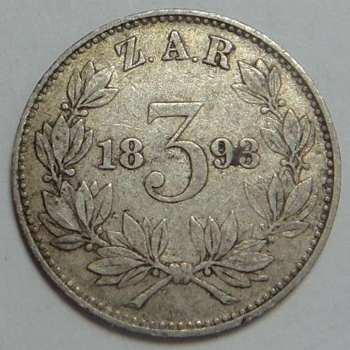 Paul Kruger ZAR Tickey of 1893 (coin 1 of 2)