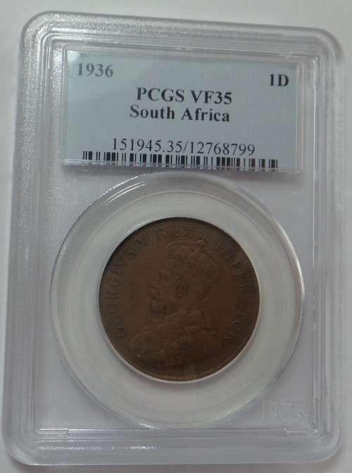 SA Union: One Penny 1936: PCGS VF 35