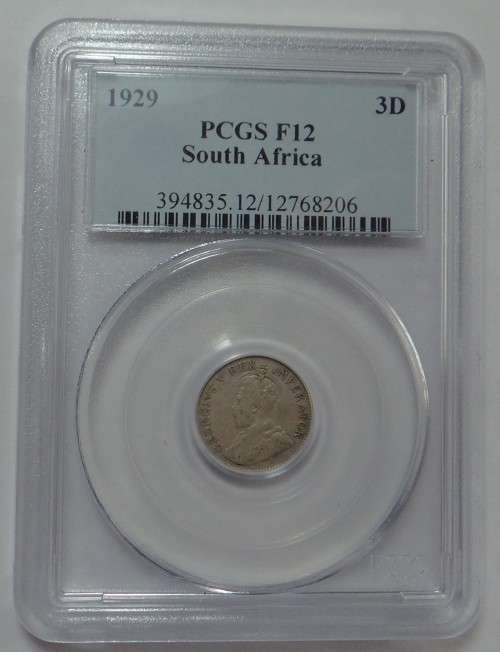 SA Union: Three Pence 1929: PCGS F 12
