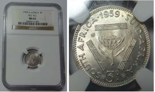 SA Union: Three Pence 1959 (No KG): NGC MS 65