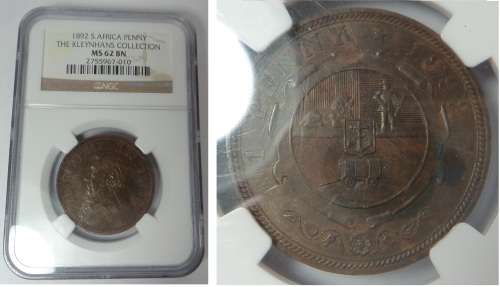 Paul Kruger ZAR Penny 1892: NGC MS 62 BN