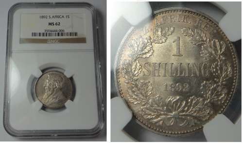 Paul Kruger  ZAR 1 Shilling of 1892: NGC MS 62