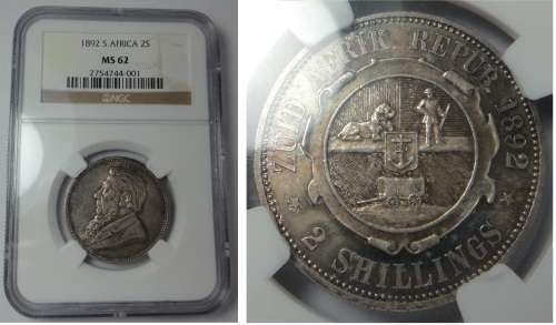 Paul Kruger  ZAR 2 Shillings of 1892: NGC MS 62