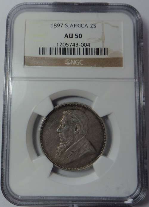 Paul Kruger ZAR: 2-Shillings of 1897, NGC graded AU 50