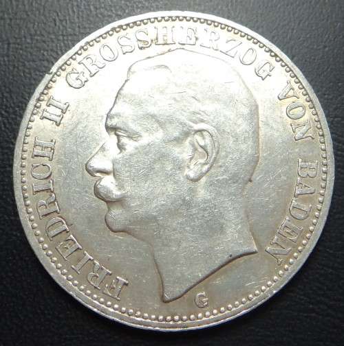 Imperial Germany: Friedrich II of Baden, Silver 3-Mark 1910