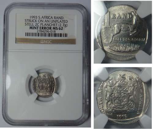 RSA Mint Error: 1993 R1 struck on 2c planchet: NGC graded MS 62