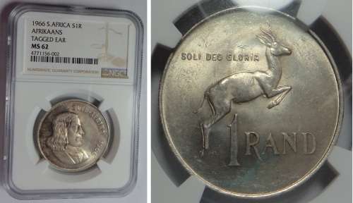RSA: Silver R1 of 1966 (Afrikaans TAGGED EAR): NGC MS 62