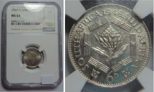Union of South Africa: Sixpence (6d) of 1948: NGC MS 63
