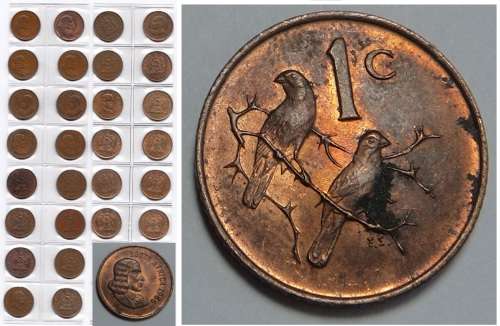 Republic of South Africa: COMPLETE Collection of 1c coins 1966-1989