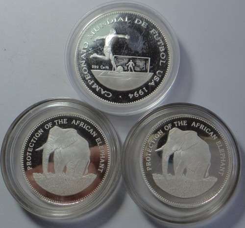 Equatorial Guinea: Three Commemorative Proof 7 000 Francs coins