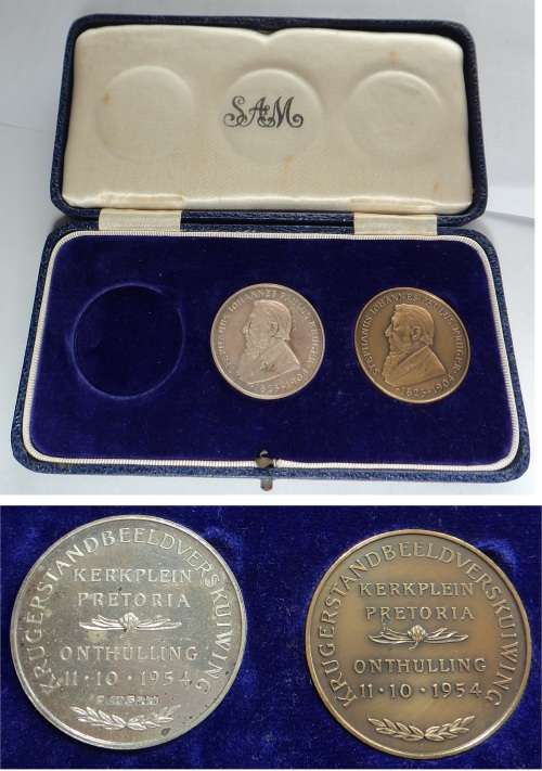 Paul Kruger Standbeeld-Verskuiwing Pretoria 1954 Bronze & Silver Medals