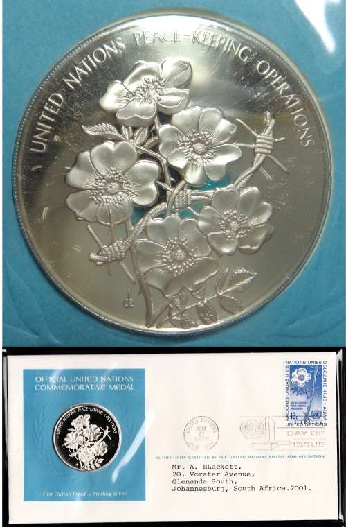 United Nations: Sterling Silver Medal with FDC: Peace-keeping Operations