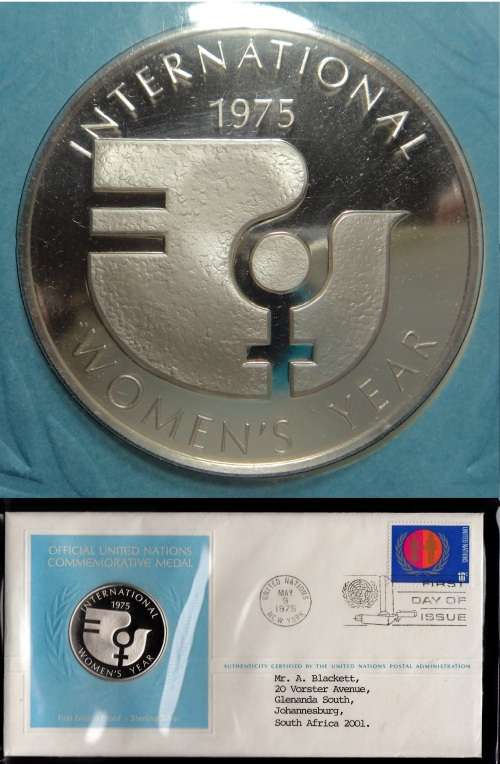 United Nations: Sterling Silver Medal with FDC: International Woman`s Year