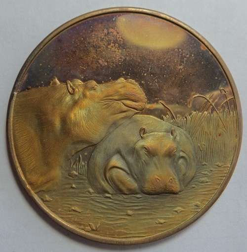 Sterling Silver Medal: Wildlife Society 50th Anniversary: Hippopotamus