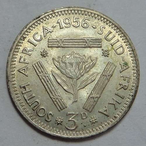 Union of South Africa: Silver Tickey (3d) of 1956